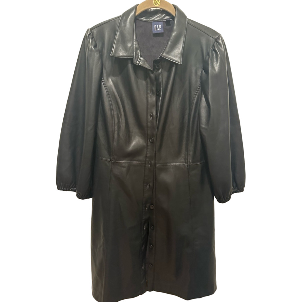 GAP Black Faux Leather Dress Women's Size Large